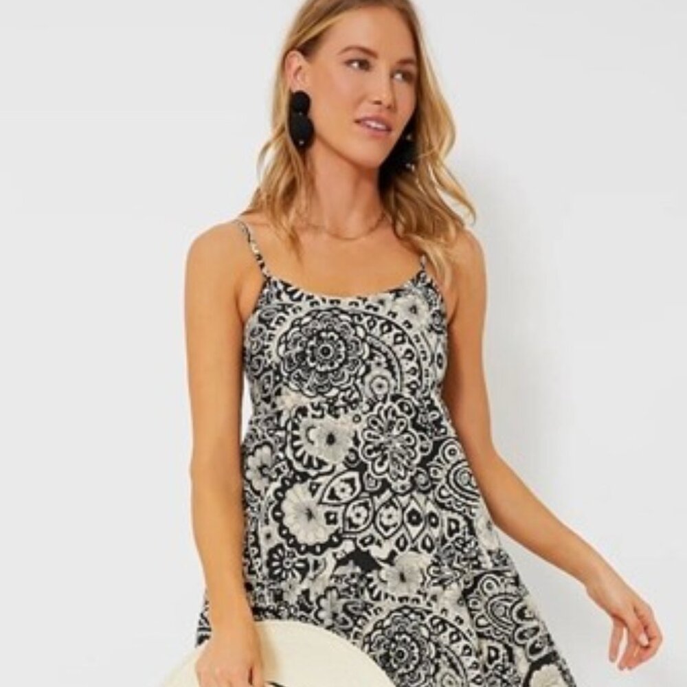 Tuckernuck Hyacinth House Black & Cream Floral Tiered Tilly Dress XS